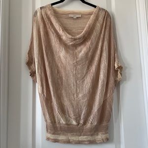 NWOT LOFT Light Pink/Cream Linen Blend Cowl Neck Dolman Sleeve Top Size Small